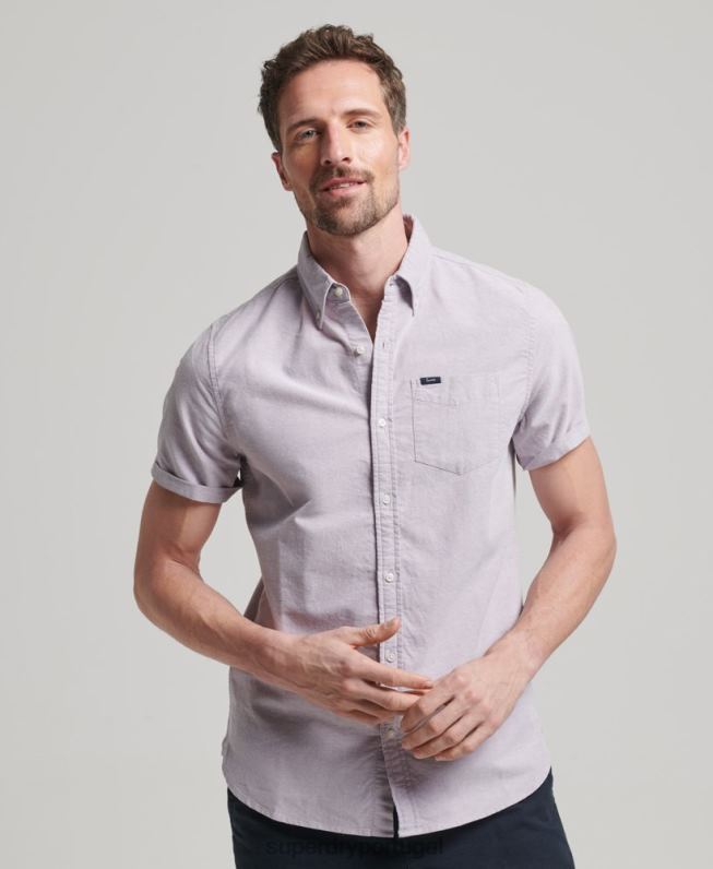 camisa de manga curta oxford homens roxo roupas Superdry 2208H129