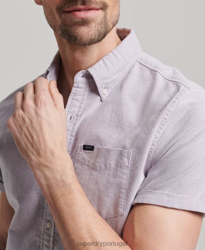 camisa de manga curta oxford homens roxo roupas Superdry 2208H129