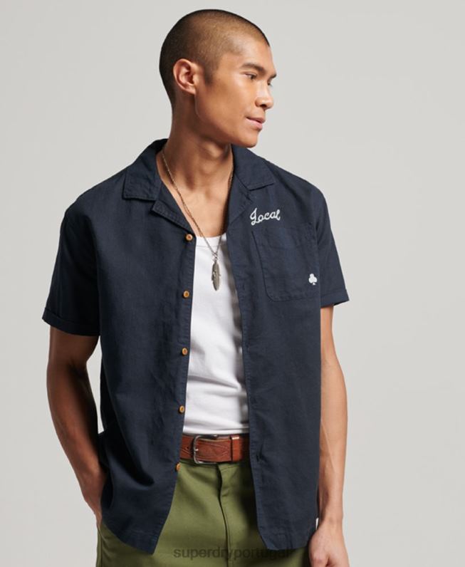 camisa de manga curta resort homens marinha roupas Superdry 2208H135