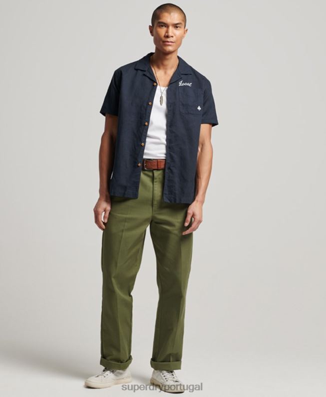camisa de manga curta resort homens marinha roupas Superdry 2208H135