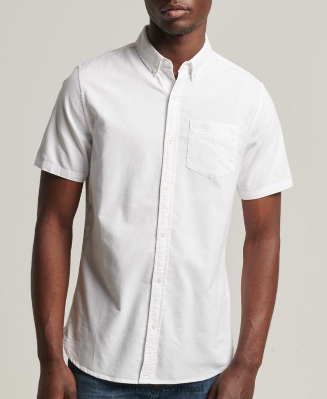 camisa de manga curta vintage oxford de algodão orgânico homens branco roupas Superdry 2208H233