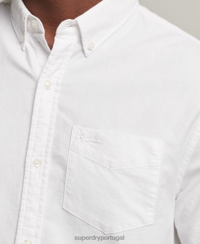camisa de manga curta vintage oxford de algodão orgânico homens branco roupas Superdry 2208H233