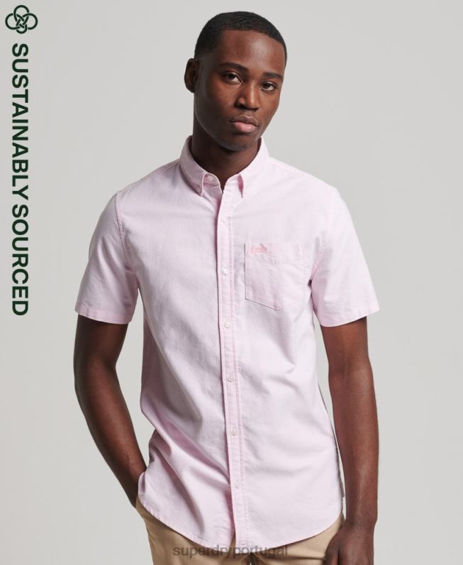 camisa de manga curta vintage oxford de algodão orgânico homens rosa roupas Superdry 2208H197