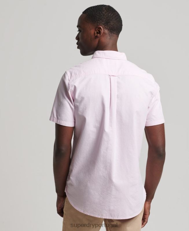 camisa de manga curta vintage oxford de algodão orgânico homens rosa roupas Superdry 2208H197