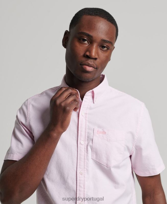 camisa de manga curta vintage oxford de algodão orgânico homens rosa roupas Superdry 2208H197