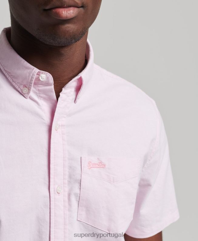 camisa de manga curta vintage oxford de algodão orgânico homens rosa roupas Superdry 2208H197