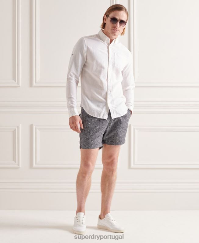 camisa de manga longa de linho de algodão homens branco roupas Superdry 2208H6447