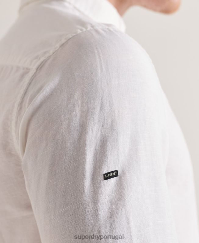 camisa de manga longa de linho de algodão homens branco roupas Superdry 2208H6447