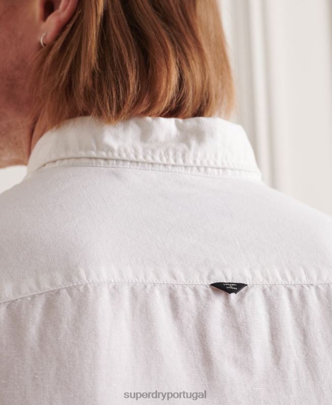 camisa de manga longa de linho de algodão homens branco roupas Superdry 2208H6447