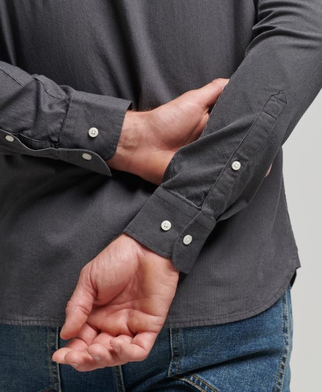 camisa de micro xadrez de algodão homens cinza roupas Superdry 2208H211