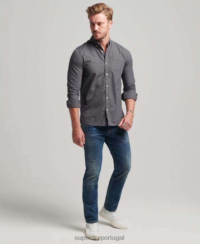 camisa de micro xadrez de algodão homens cinza roupas Superdry 2208H211