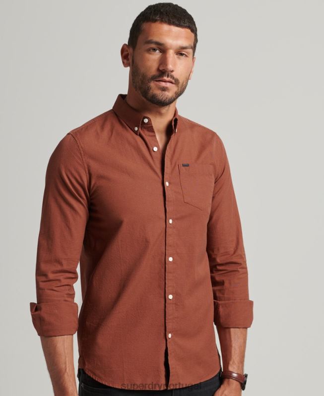 camisa de micro xadrez de algodão homens laranja roupas Superdry 2208H225