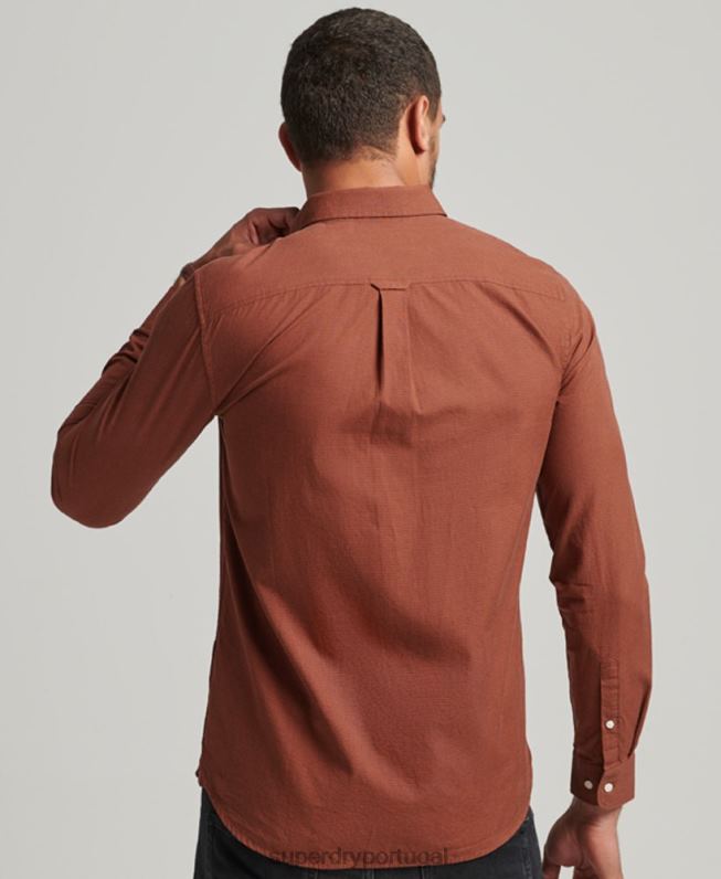 camisa de micro xadrez de algodão homens laranja roupas Superdry 2208H225