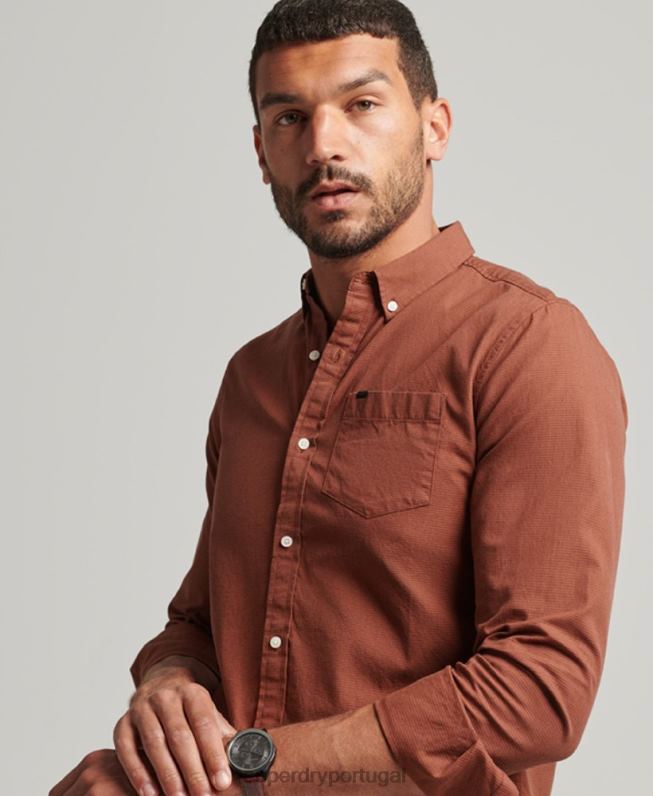 camisa de micro xadrez de algodão homens laranja roupas Superdry 2208H225