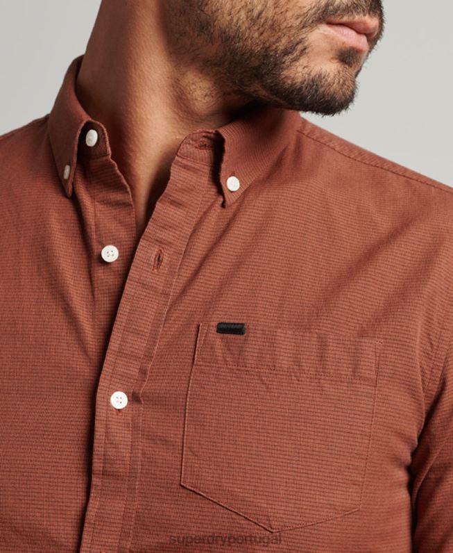 camisa de micro xadrez de algodão homens laranja roupas Superdry 2208H225