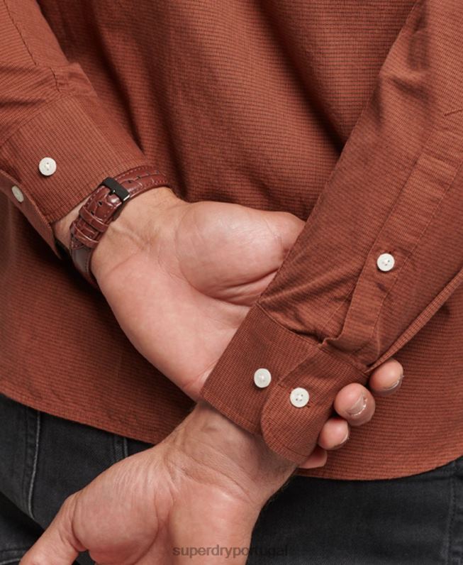 camisa de micro xadrez de algodão homens laranja roupas Superdry 2208H225