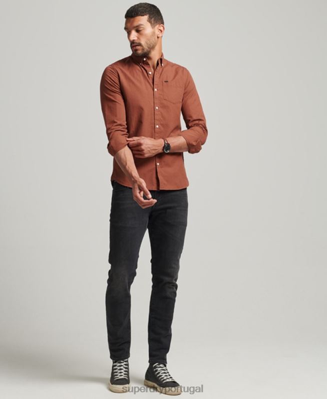 camisa de micro xadrez de algodão homens laranja roupas Superdry 2208H225