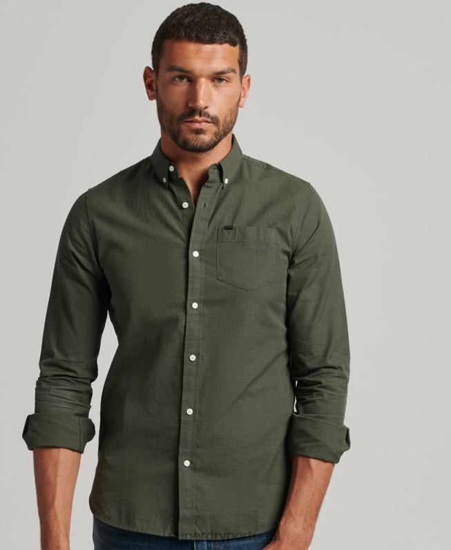 camisa de micro xadrez de algodão homens verde roupas Superdry 2208H231