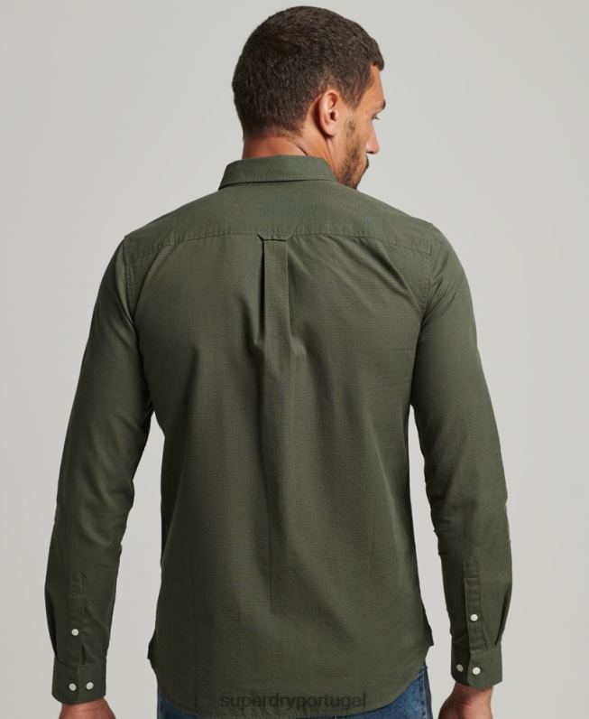 camisa de micro xadrez de algodão homens verde roupas Superdry 2208H231