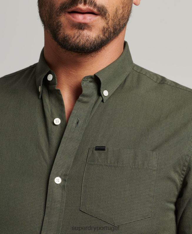 camisa de micro xadrez de algodão homens verde roupas Superdry 2208H231