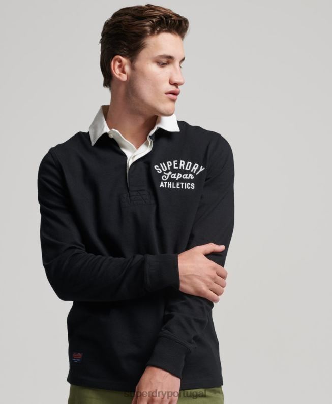 camisa de rugby vintage applique homens preto roupas Superdry 2208H1523