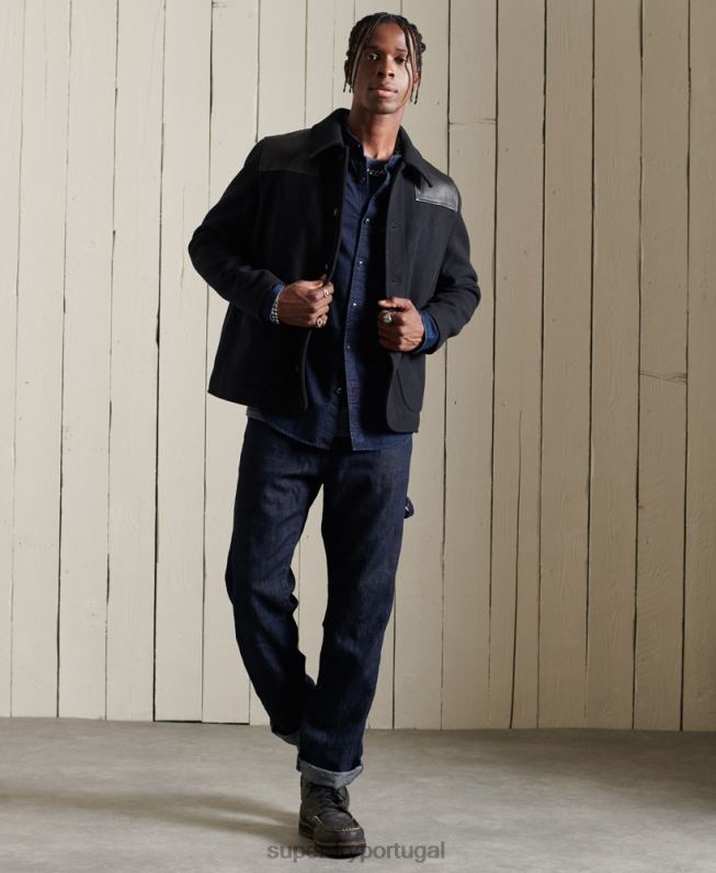 camisa de trabalho índigo henley homens azul claro roupas Superdry 2208H235