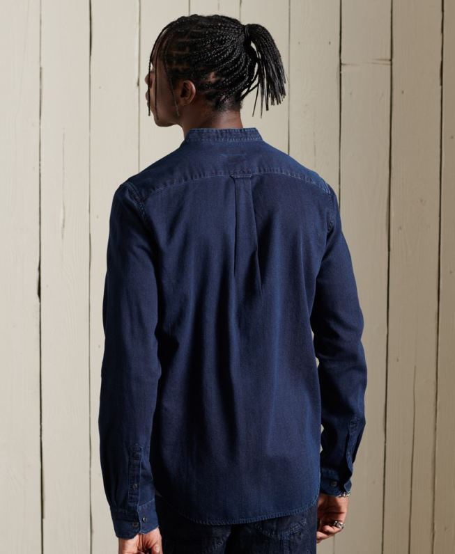 camisa de trabalho índigo henley homens azul claro roupas Superdry 2208H235