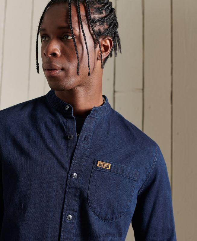 camisa de trabalho índigo henley homens azul claro roupas Superdry 2208H235