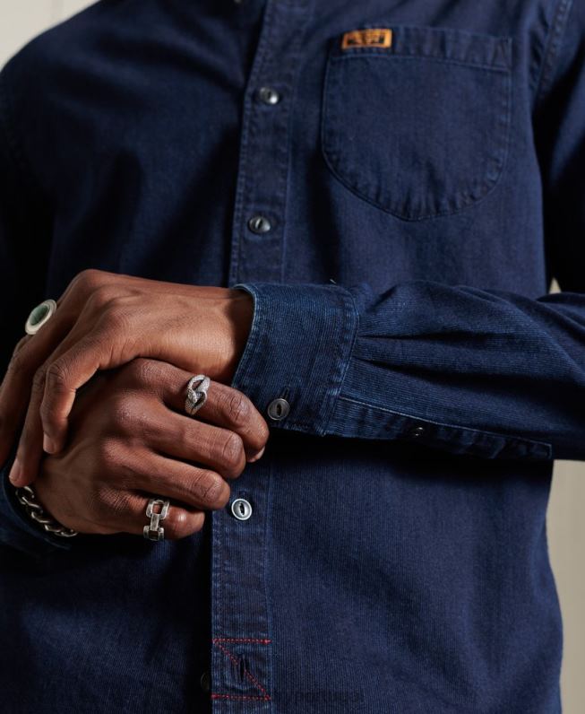 camisa de trabalho índigo henley homens azul claro roupas Superdry 2208H235