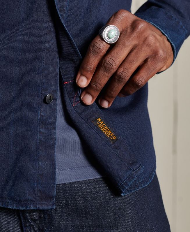 camisa de trabalho índigo henley homens azul claro roupas Superdry 2208H235