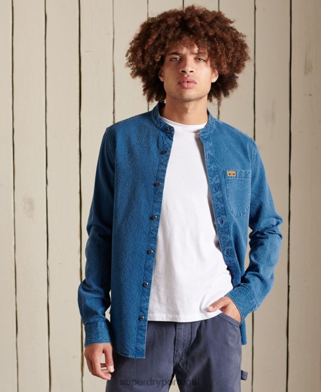 camisa de trabalho índigo henley homens azul roupas Superdry 2208H213