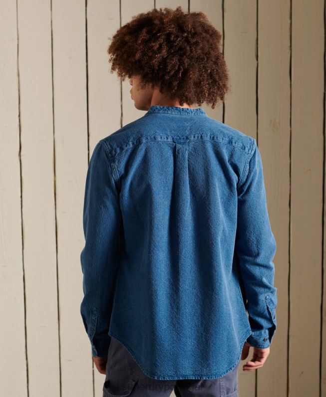 camisa de trabalho índigo henley homens azul roupas Superdry 2208H213