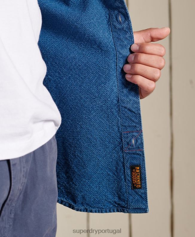 camisa de trabalho índigo henley homens azul roupas Superdry 2208H213