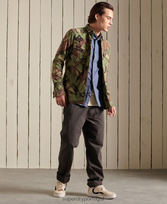 camisa de trabalho índigo henley homens azul roupas Superdry 2208H223