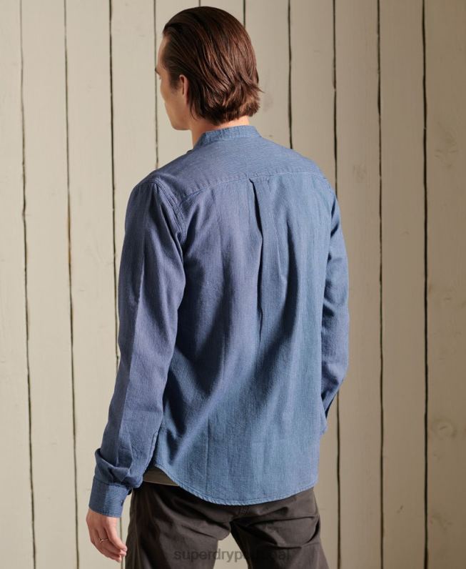 camisa de trabalho índigo henley homens azul roupas Superdry 2208H223
