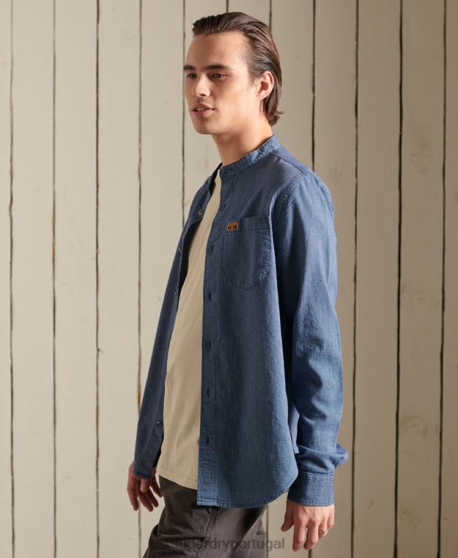 camisa de trabalho índigo henley homens azul roupas Superdry 2208H223