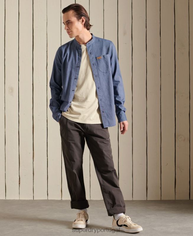 camisa de trabalho índigo henley homens azul roupas Superdry 2208H223