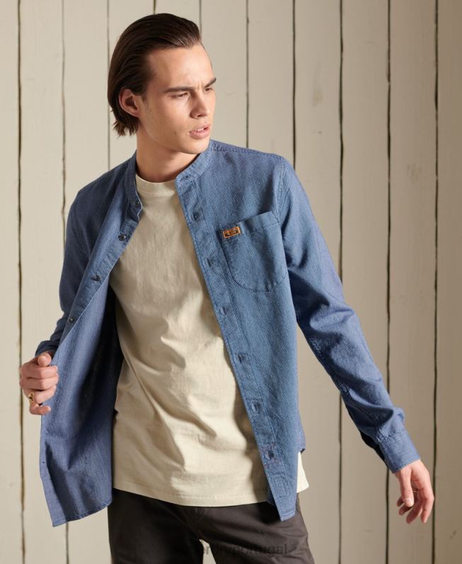 camisa de trabalho índigo henley homens azul roupas Superdry 2208H223