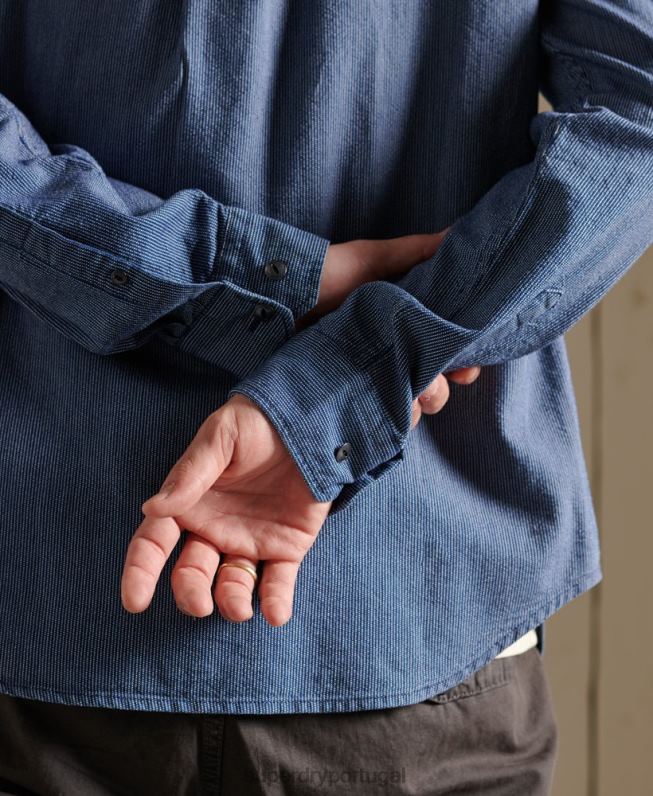 camisa de trabalho índigo henley homens azul roupas Superdry 2208H223