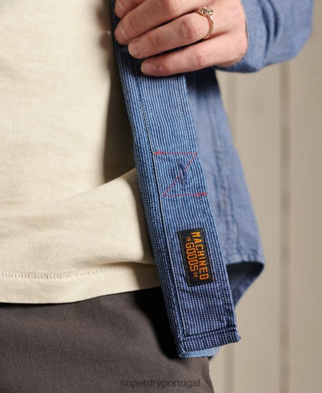 camisa de trabalho índigo henley homens azul roupas Superdry 2208H223