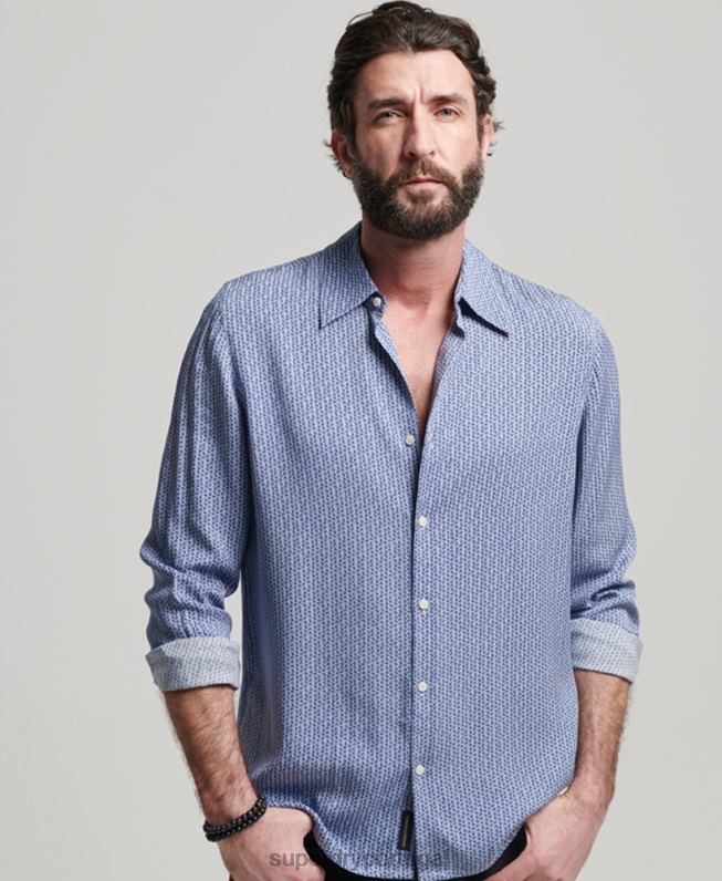 camisa dos anos 70 homens azul roupas Superdry 2208H180