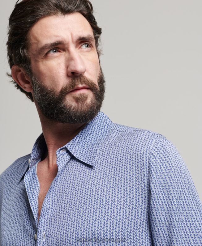 camisa dos anos 70 homens azul roupas Superdry 2208H180