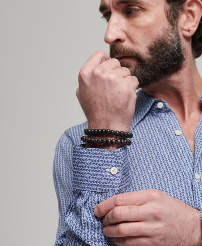 camisa dos anos 70 homens azul roupas Superdry 2208H180