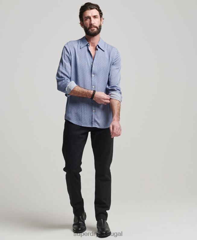 camisa dos anos 70 homens azul roupas Superdry 2208H180