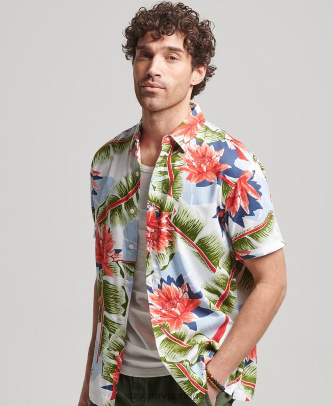 camisa havaiana de manga curta homens branco roupas Superdry 2208H85