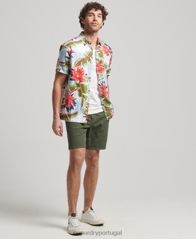 camisa havaiana de manga curta homens branco roupas Superdry 2208H85