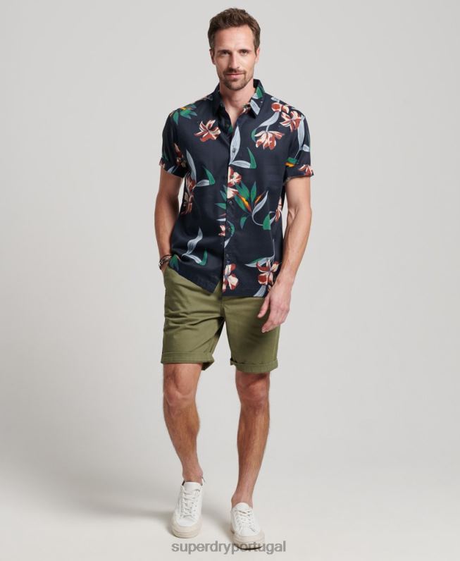 camisa havaiana de manga curta homens marinha roupas Superdry 2208H28