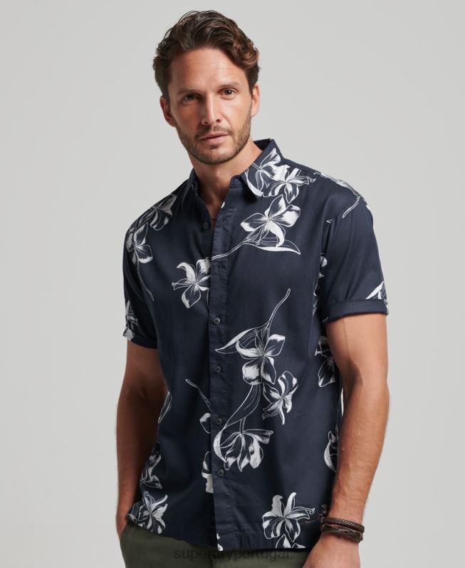 camisa havaiana de manga curta homens marinha roupas Superdry 2208H83