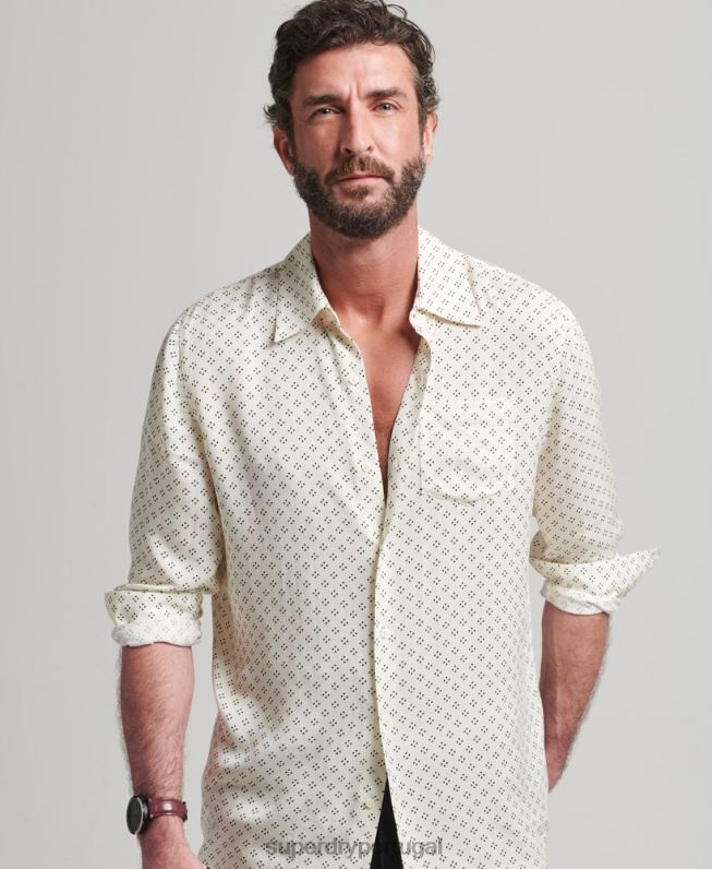 camisa manga longa com estampa anos 70 homens branco roupas Superdry 2208H145