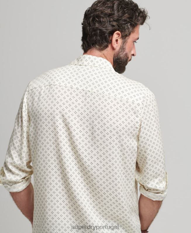 camisa manga longa com estampa anos 70 homens branco roupas Superdry 2208H145